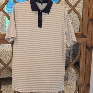 Peter Millar Cream and Black Striped Polo Shirt